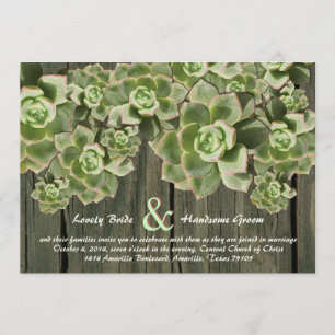 Vintage Wood Soft Succulents bröllopsinbjudningar Inbjudningar