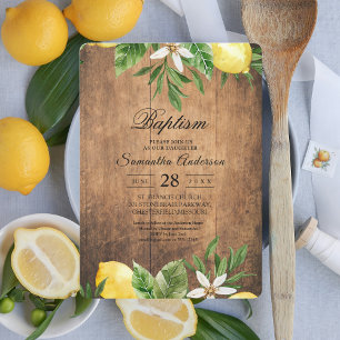 Vintage Wood Watercolor Gult Lemons & Löv Inbjudningar