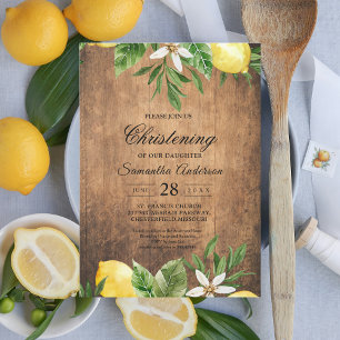 Vintage Wood Watercolor Gult Lemons & Löv Inbjudningar