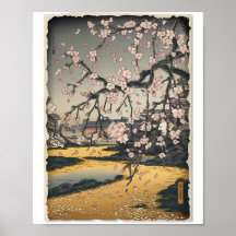 Vintage Woodblock Sakura Scene