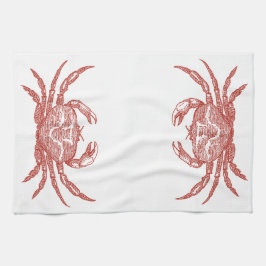 Vintage Woodcut Crab Kökshandduk