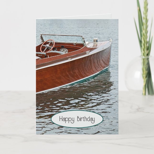Vintage Wooden Boat Birthday Kort (Framsida)