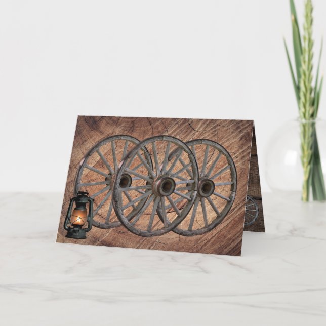 Vintage Wooden Wagon Hjul Card Kort (Framsida)