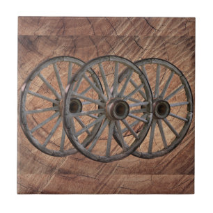 Vintage Wooden Wagon Hjul Kakelplatta