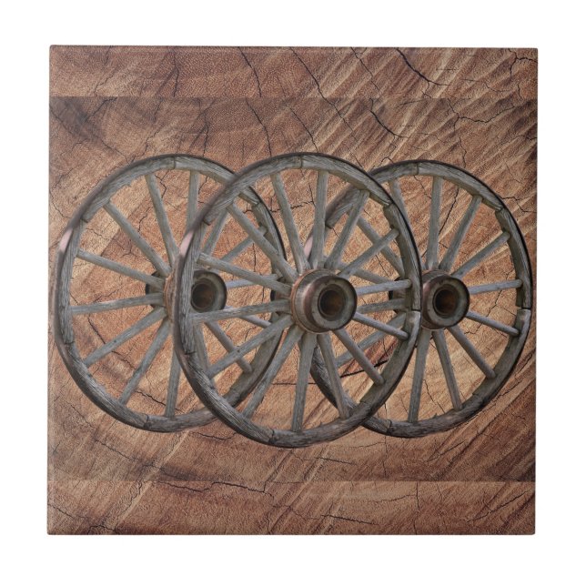 Vintage Wooden Wagon Hjul Kakelplatta (Framsidan)