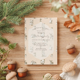Vintage Woodland Baby djur Birthday Inbjudningar