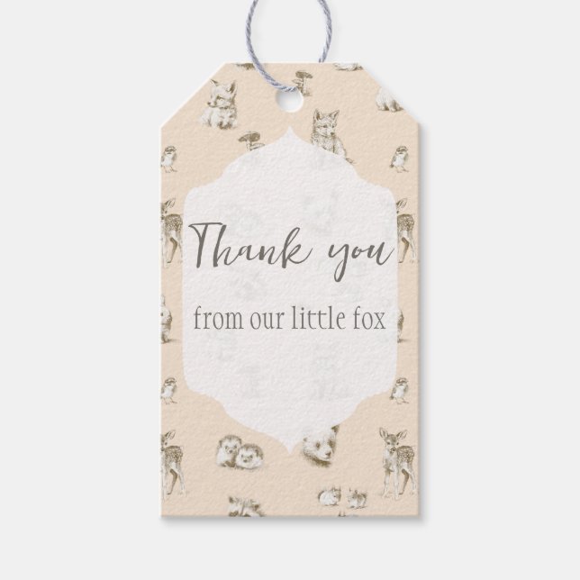 Vintage Woodland Baby djur Presentetikett (Framsidan)