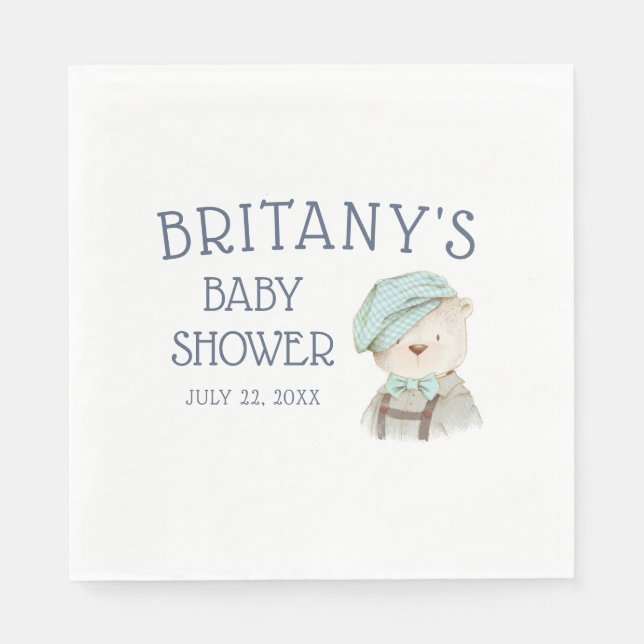 Vintage Woodland Bear Baby Shower Pappersservett (Framsidan)