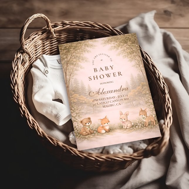 Vintage Woodland Forest Animals Baby Shower Inbjudningar (Skapare uppladdad)