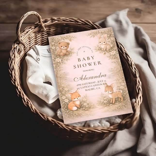 Vintage Woodland Forest Animals Baby Shower Inbjudningar (Skapare uppladdad)