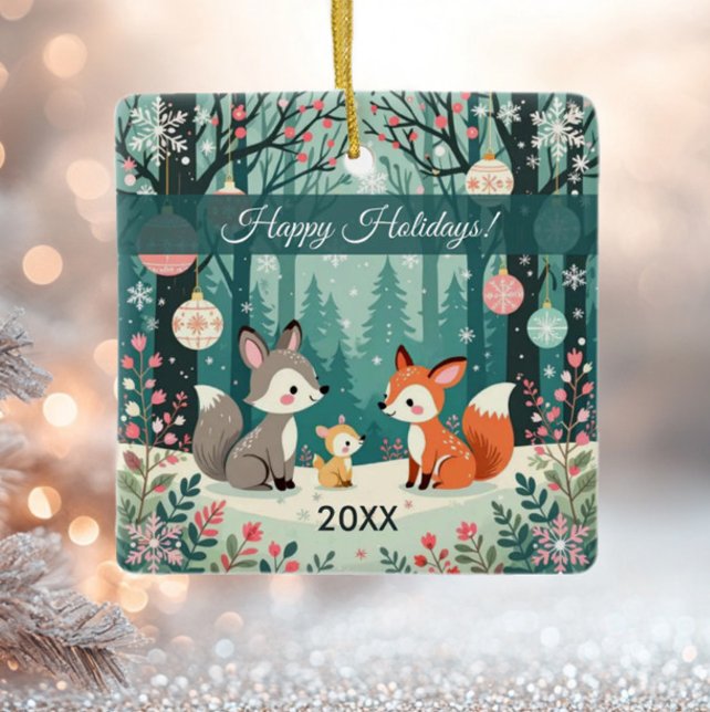 Vintage Woodland Forest Julgransprydnad Keramik (Skapare uppladdad)