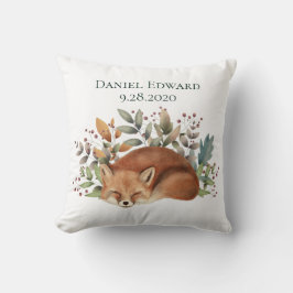 Vintage Woodland Fox Birth Announcement Throw Pill Kudde