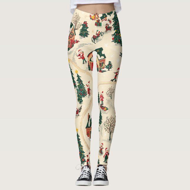 Vintage Woodland jul Mönster (18) Leggings (Framsida)