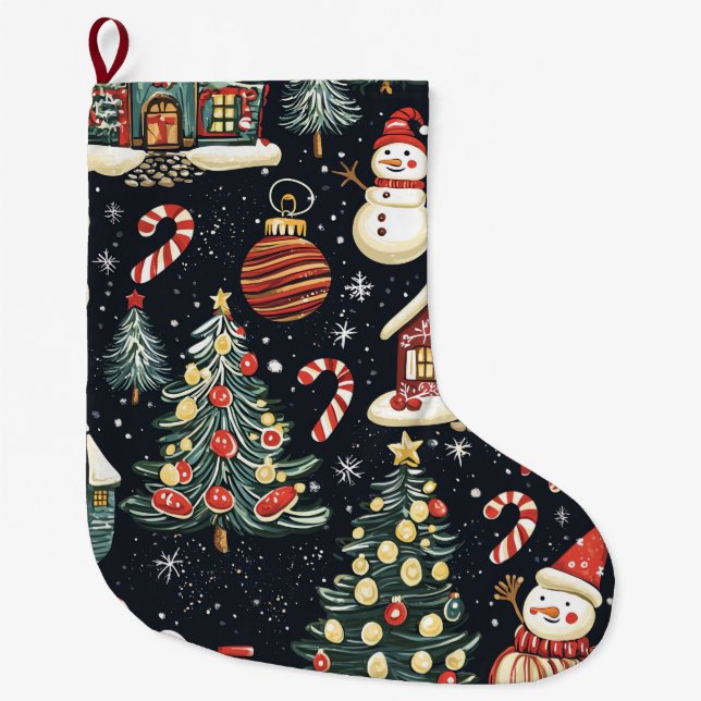 Vintage Woodland jul Mönster (5) Stor Julstrumpa (Framsidan)