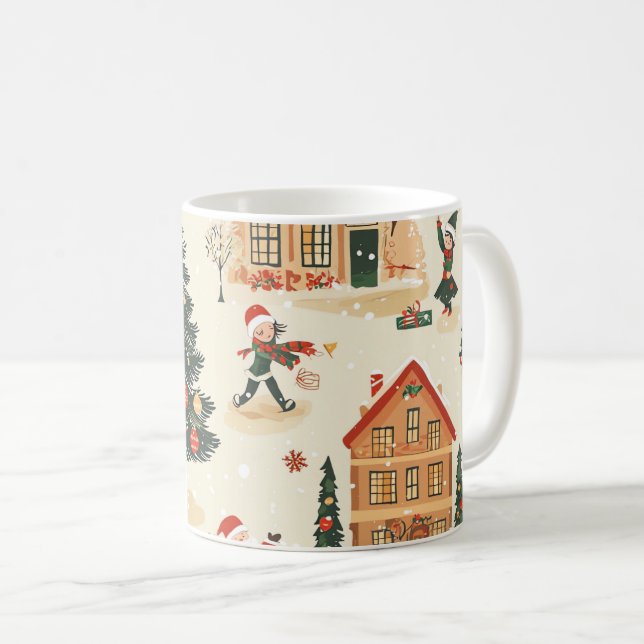 Vintage Woodland jul Mönster (8) Kaffemugg (Framsida höger)