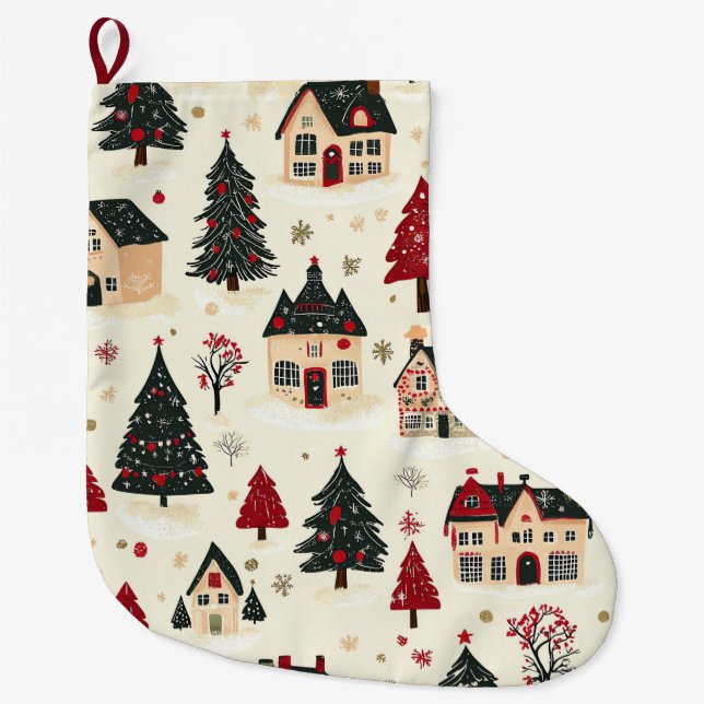 Vintage Woodland jul Mönster (9) Stor Julstrumpa (Framsidan)