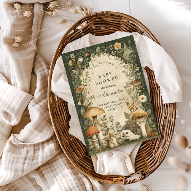 Vintage Woodland Mushroom Baby Shower Inbjudningar (Skapare uppladdad)