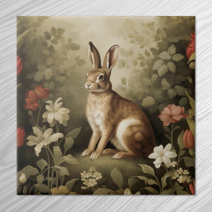 Vintage Woodland Rabbit i en Blommigt Forest Kakelplatta