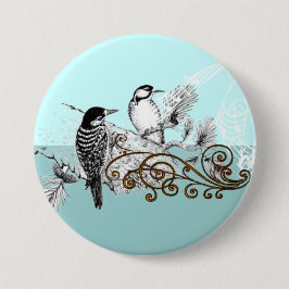 Vintage Woodpecker Bröllop Love birds Knapp