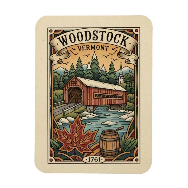 Vintage Woodstock Vermont Travel Magnet (Vertikal)