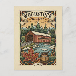 Vintage Woodstock Vermont Travel Vykort