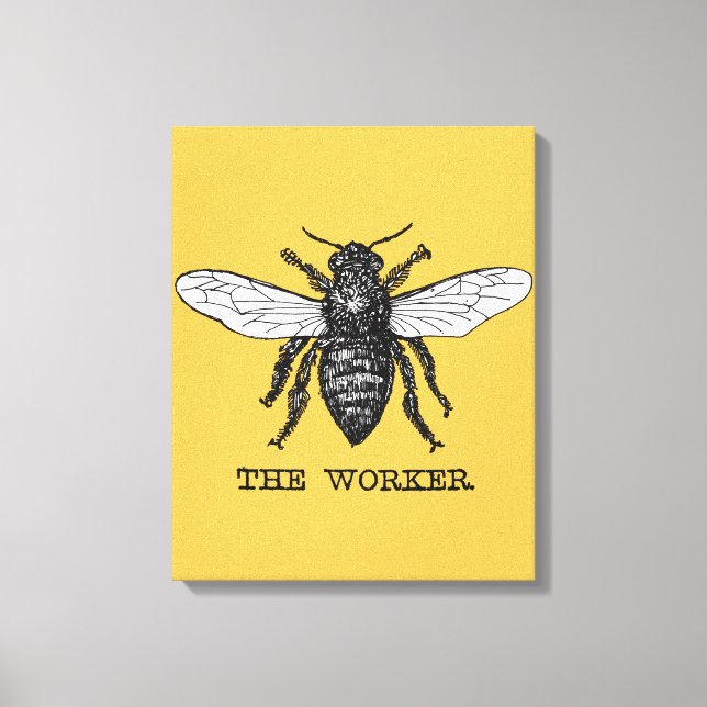 Vintage Worker Bee Illustration Art Canvastryck (Framsida)