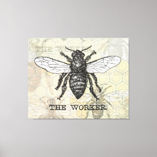 Vintage Worker Bee Illustration Art Canvastryck