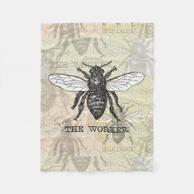 Vintage Worker Bee Illustration Art Fleecefilt (Framsidan)