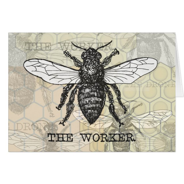 Vintage Worker Bee Illustration Art Hälsningskort (Framsidan Horizontal)
