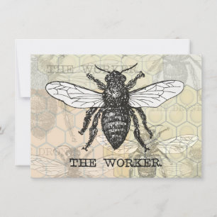 Vintage Worker Bee Illustration Art Inbjudningar