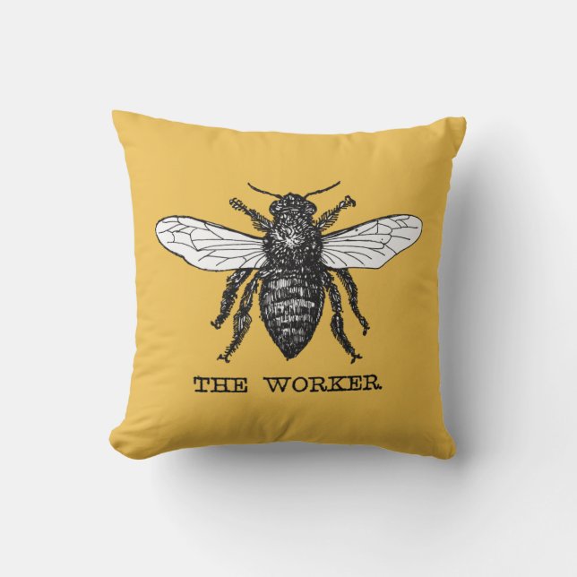 Vintage Worker Bee Illustration Art Kudde (Framsida)