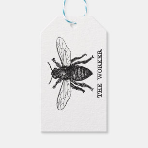 Vintage Worker Bee Illustration Art Presentetikett