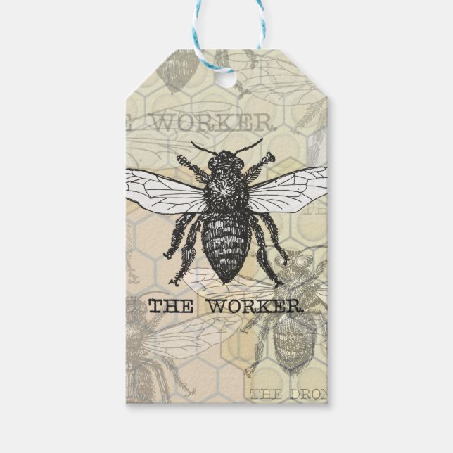 Vintage Worker Bee Illustration Art Presentetikett (Framsidan)