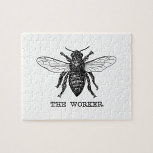Vintage Worker Bee Illustration Art Pussel