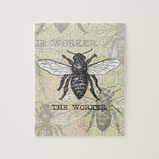 Vintage Worker Bee Illustration Art Pussel (Vertikal)