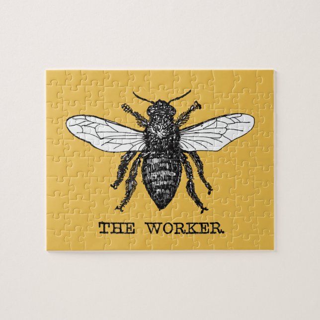 Vintage Worker Bee Illustration Art Pussel (Horisontell)