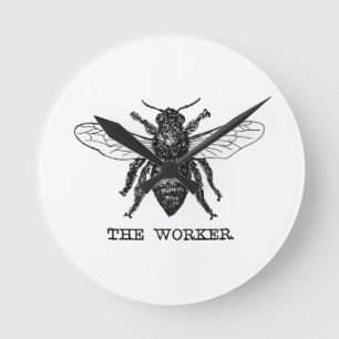 Vintage Worker Bee Illustration Art Rund Klocka