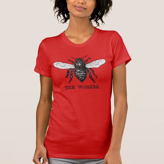 Vintage Worker Bee Illustration Art Tee Shirt (Framsida)