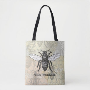 Vintage Worker Bee Illustration Art Tygkasse