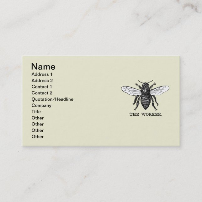Vintage Worker Bee Illustration Art Visitkort (Framsida)