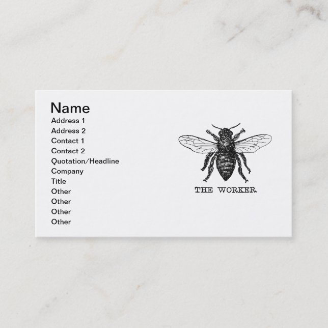 Vintage Worker Bee Illustration Art Visitkort (Framsida)