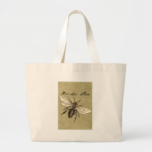 Vintage Worker Bee Insekt Illustration Antique Jumbo Tygkasse