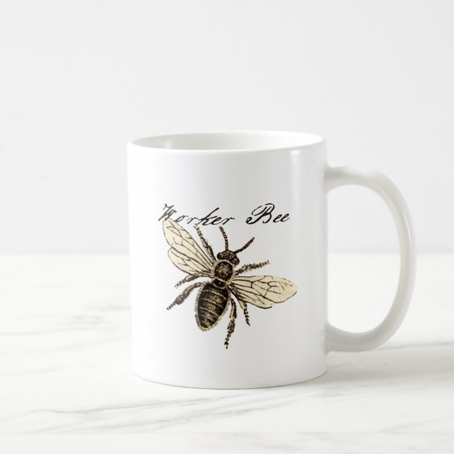 Vintage Worker Bee Insekt Illustration Antique Kaffemugg (Höger)