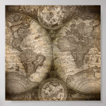Vintage World Atlas Karta Poster