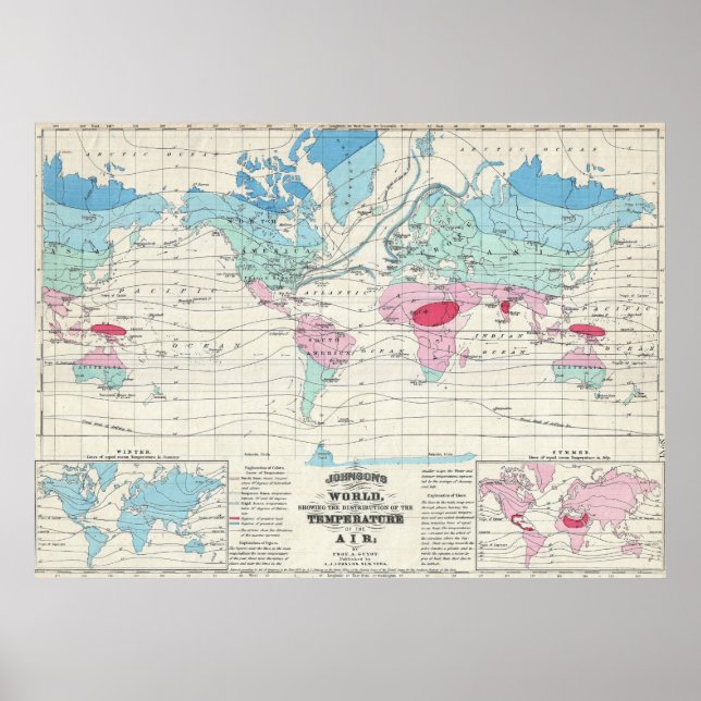 Vintage World Climate Karta (1870) Poster (Framsidan)