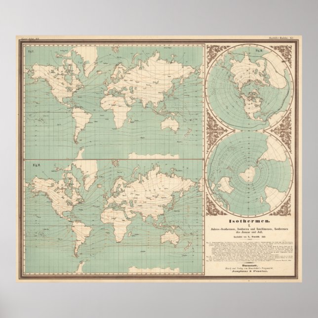 Vintage World Isotherm Karta (1850) Poster (Framsidan)