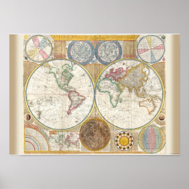 Vintage World Map and Astronomy Chart Exquisite Poster (Framsidan)