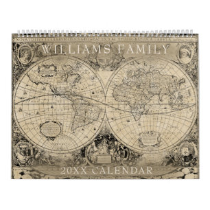 Vintage World Map Anpassningsbar 2023 Family Photo Kalender