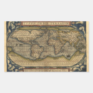 Vintage World Map Atlas Historik Design Rektangulärt Klistermärke
