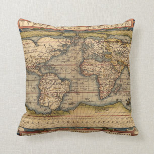 Vintage World Map av Abraham Ortelius 1564 Kudde